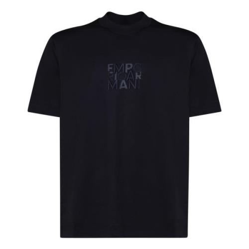 Blauw Katoenen T-shirt met Logo Emporio Armani , Blue , Heren