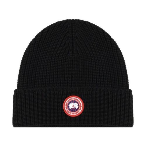 Zwarte wollen muts met logo Canada Goose , Black , Heren