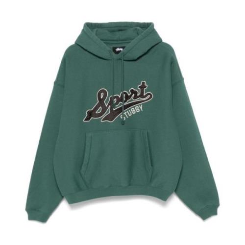 Groene Sweater met Capuchon en Logopatch Stüssy , Green , Heren