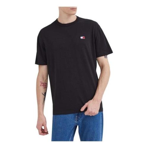 Zwart Katoenen Ronde Hals T-Shirt Tommy Hilfiger , Black , Heren