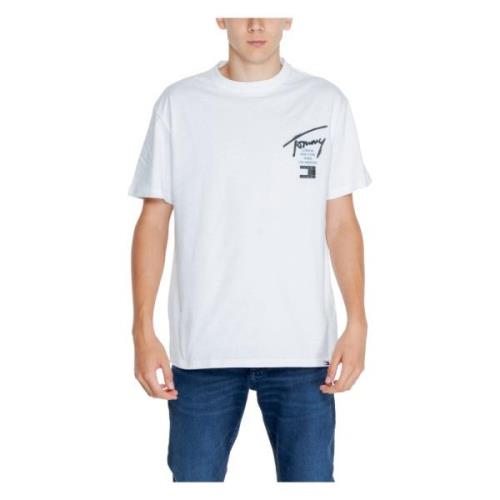 Wit Bedrukt Langemouw T-Shirt Heren Tommy Hilfiger , White , Heren