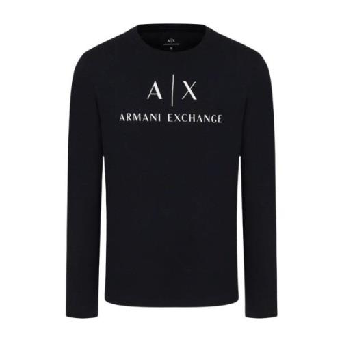 Navy Blauw Langemouw Logo T-shirt Armani Exchange , Blue , Heren