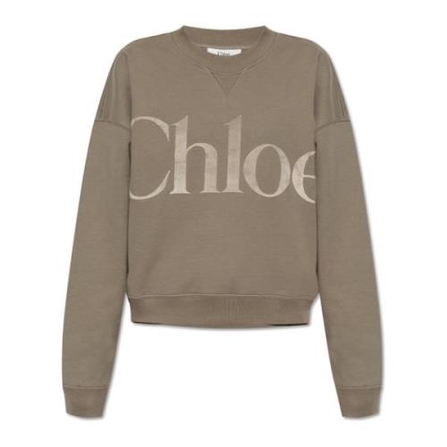 Sweatshirt met logo en fluwelen afwerking Chloé , Gray , Dames