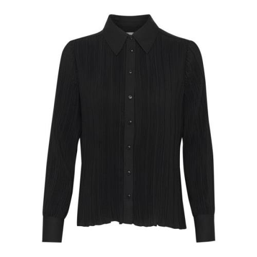 Zwarte getextureerde blouse met pofmouwen Part Two , Black , Dames