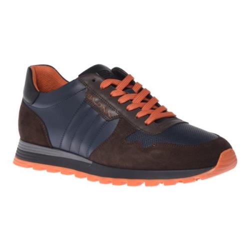 Trainers in dark brown and blue leather and suede Baldinini , Multicol...