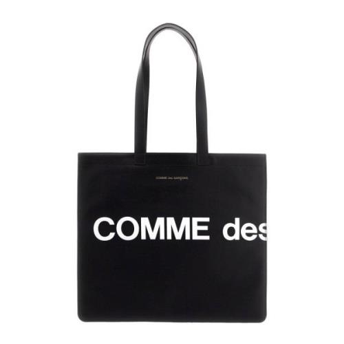 Logo Leren Tote Tas Comme des Garçons , Black , Dames