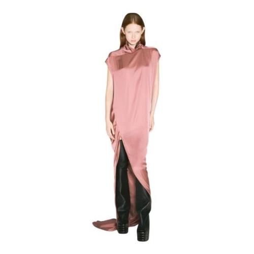 Zijden Maxi Jurk met Gedrapeerd Paneel Rick Owens , Pink , Dames