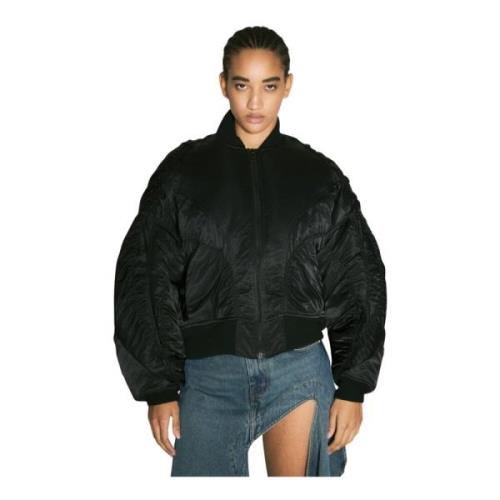 Puffy Sleeve Satin Bomber Jacket Mugler , Black , Dames