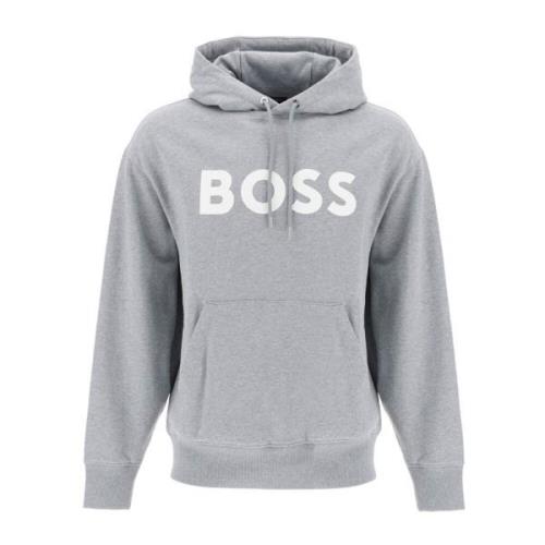 Klassieke Logo Hoodie met Rubberen Print Boss , Gray , Heren