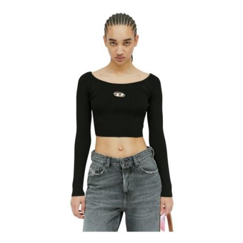 Ribgebreide Crop Top met Logo Diesel , Black , Dames