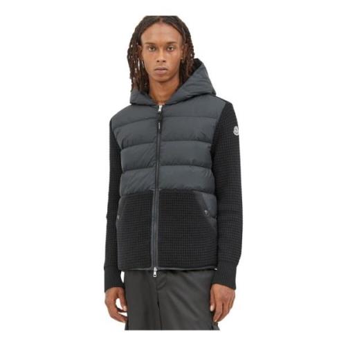 Gewatteerde Cardigan met Rits en Capuchon Moncler , Black , Heren