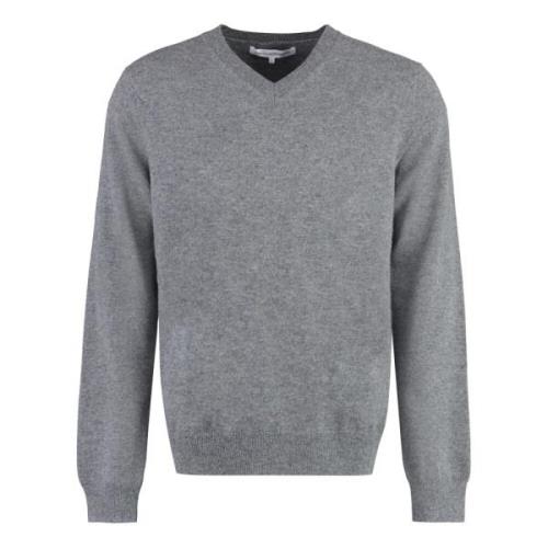 Geribbelde Wol V-Hals Trui Comme des Garçons , Gray , Heren