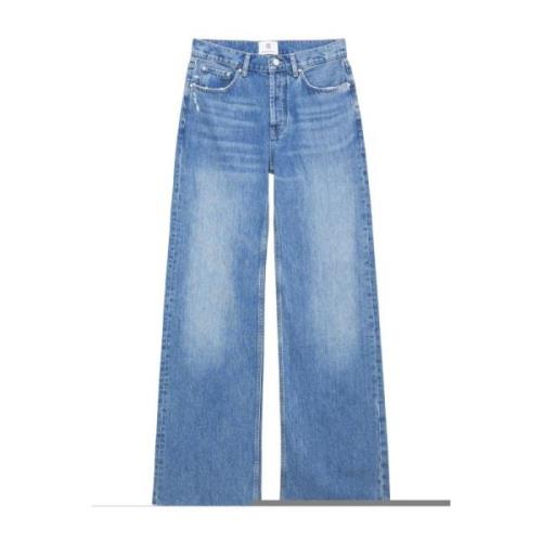 Blauwe Katoenen Wide Leg Jeans Anine Bing , Blue , Dames