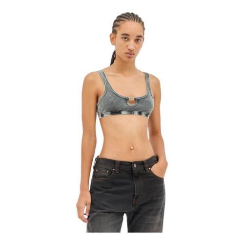 Geribbelde Scoop Neck Bh met Logo Diesel , Black , Dames