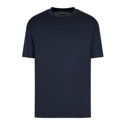 Blauwe Jersey Tape Logo T-shirts Emporio Armani , Blue , Heren