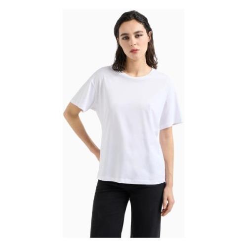 Wit T-shirt met logo-embleem Emporio Armani , White , Dames