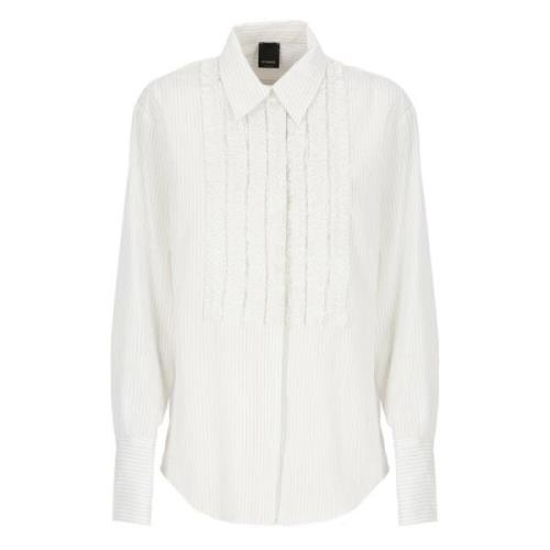 Gestreepte Viscose Shirt met Kraag Pinko , White , Dames