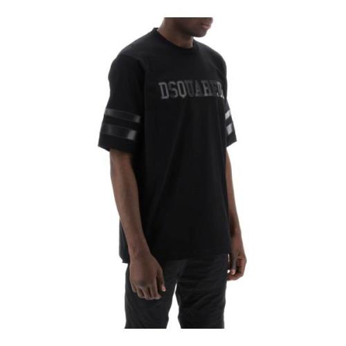 T-shirt met imitatieleren inzetstukken Dsquared2 , Black , Heren