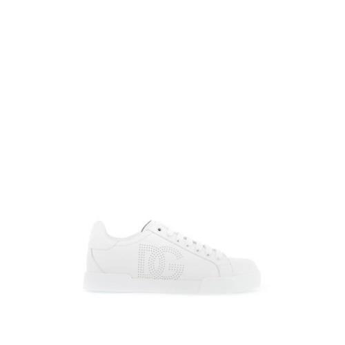 Geperforeerde logo leren sneakers Dolce & Gabbana , White , Dames