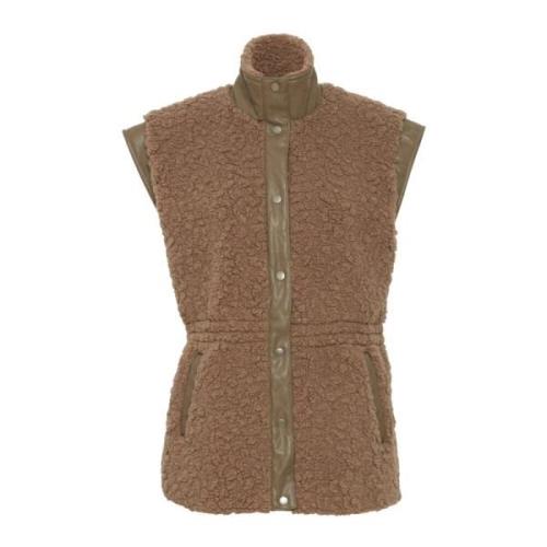 Teddy Bodywarmer met Leatherlook Details b.young , Brown , Dames