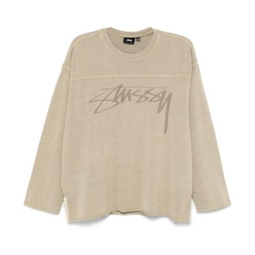 Beige Logo Print Crew Neck Sweater Stüssy , Beige , Heren