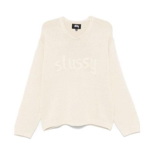 Witte Fijngebreide Crew Neck Sweater Stüssy , White , Heren