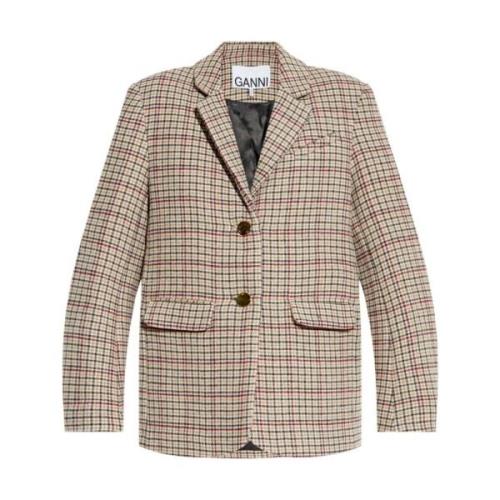 Houndstooth Wollen Jas Ganni , Multicolor , Dames