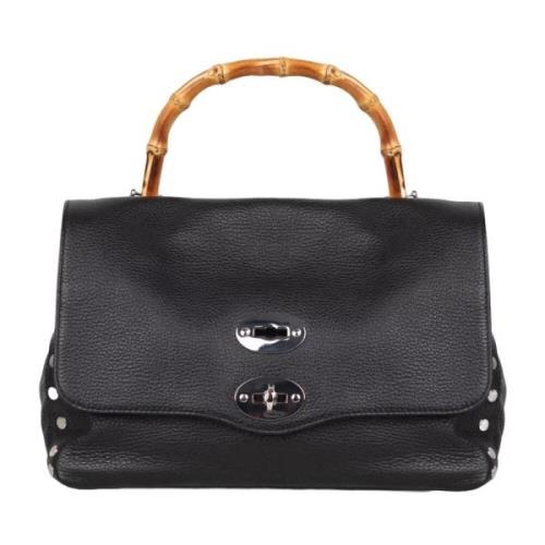 Zwarte Gehamerde Tas met Bamboe Handvat Zanellato , Black , Dames