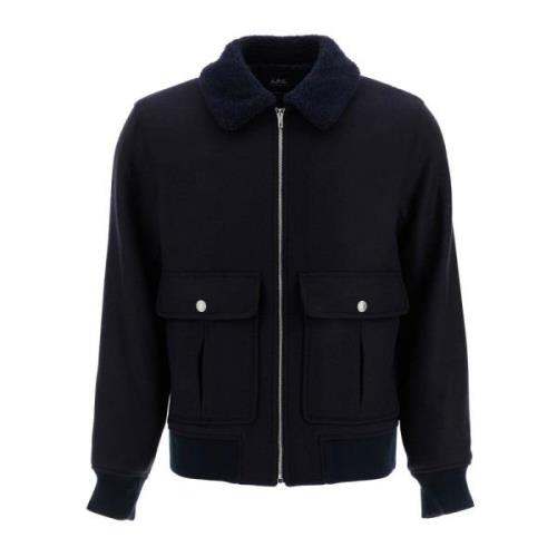 Wollen blend blouson met shearling kraag A.p.c. , Blue , Heren