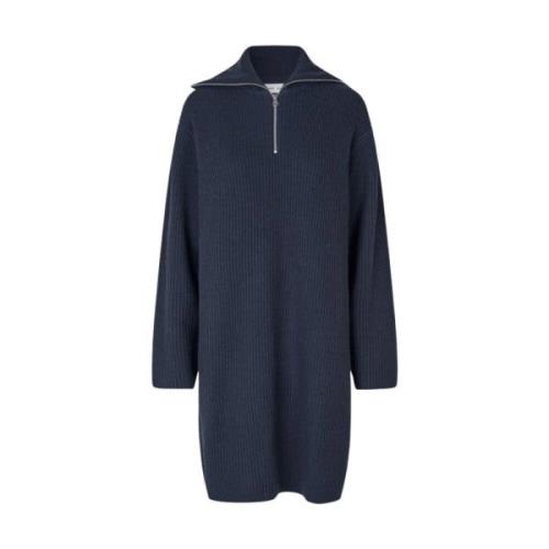 Wollen Midi Jurk met Rits Samsøe Samsøe , Blue , Dames