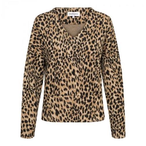 Dieren Jacquard Top met V-hals &Co Woman , Black , Dames