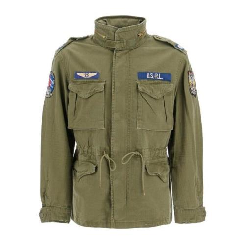 Militaire Herringbone Katoenen Jas met Patches Polo Ralph Lauren , Gre...