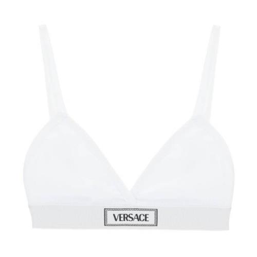 Vintage logo geribbelde bralette Versace , White , Dames