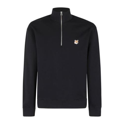 Comfortabele half zip sweatshirt met vossenkop patch Maison Kitsuné , ...