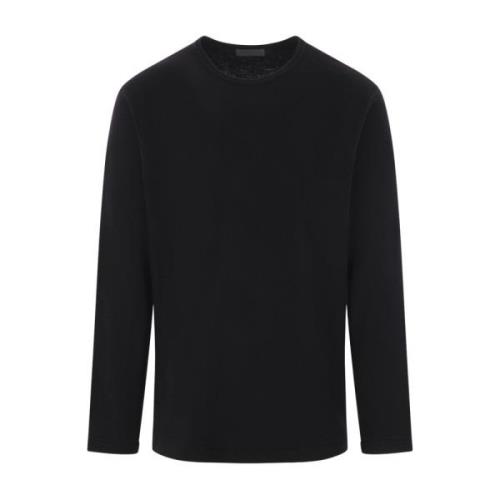 Zwart Lichtgewicht Wollen T-shirt Yohji Yamamoto , Black , Heren