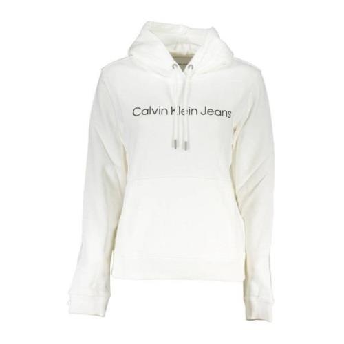 Witte Katoenen Sweater met Capuchon en Logo Calvin Klein , White , Dam...