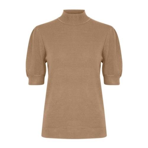 Taupe Gebreide Top met Hoge Hals b.young , Beige , Dames