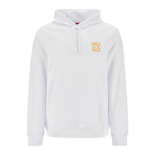 Geborsteld Katoenen Hoodie met Logo Hugo Boss , White , Heren