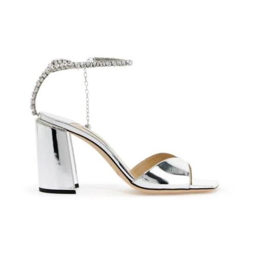 Kristalversierde Metallic Leren Sandalen Jimmy Choo , Gray , Dames