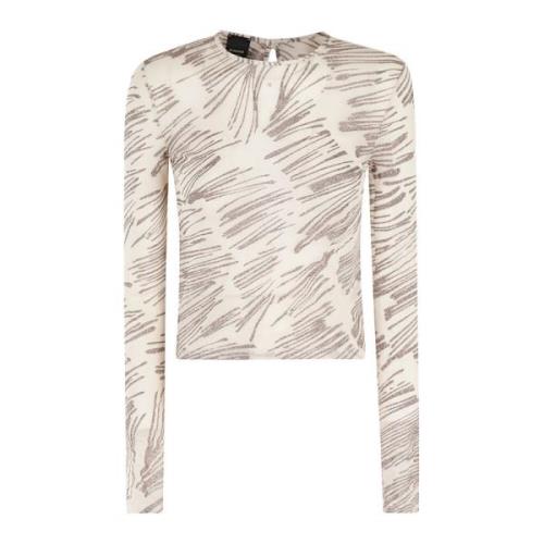 Mesh Tulle Print Top Pinko , Beige , Dames