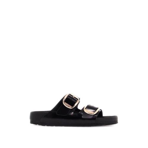 Roségouden Grote Gesp Leren Slippers Birkenstock , Black , Heren