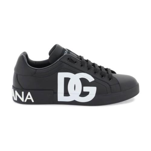 DG Logo Leren Portofino Sneakers Dolce & Gabbana , Black , Heren