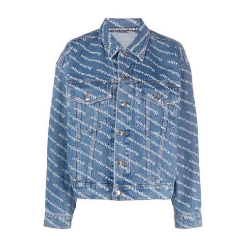 Blauwe Denim Logo Print Jas Alexander Wang , Blue , Dames