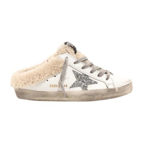 Leren sabot sneakers met glitterlogo Golden Goose , White , Dames