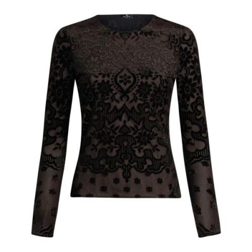 Zwarte Velvet Jacquard Tule Top Etro , Black , Dames