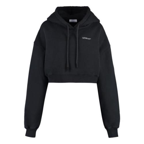 Geribbelde Cropped Hoodie Off White , Black , Dames