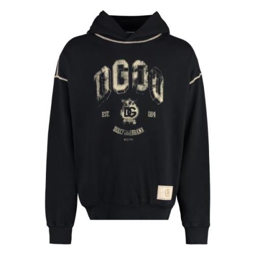 Geribbelde katoenen hoodie met zakken Dolce & Gabbana , Black , Heren