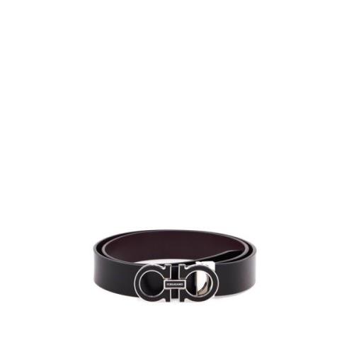 Verstelbare Gancini Leren Riem Salvatore Ferragamo , Black , Heren