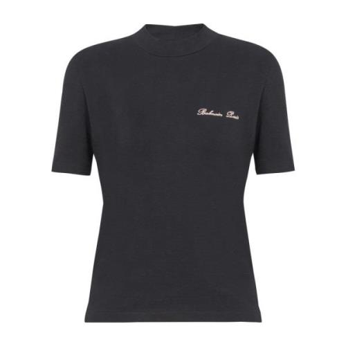 Geborduurd Signature T-shirt Balmain , Black , Dames