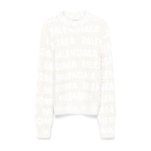 Witte Wollen Blend Jacquard Sweater Balenciaga , Beige , Dames